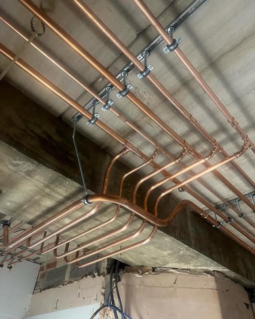 First-fix copper run across joists